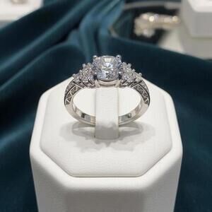 2Ct CZ Filigree Engagement Style Ring 18K White Gold Plated Silver Sz 7 NWT